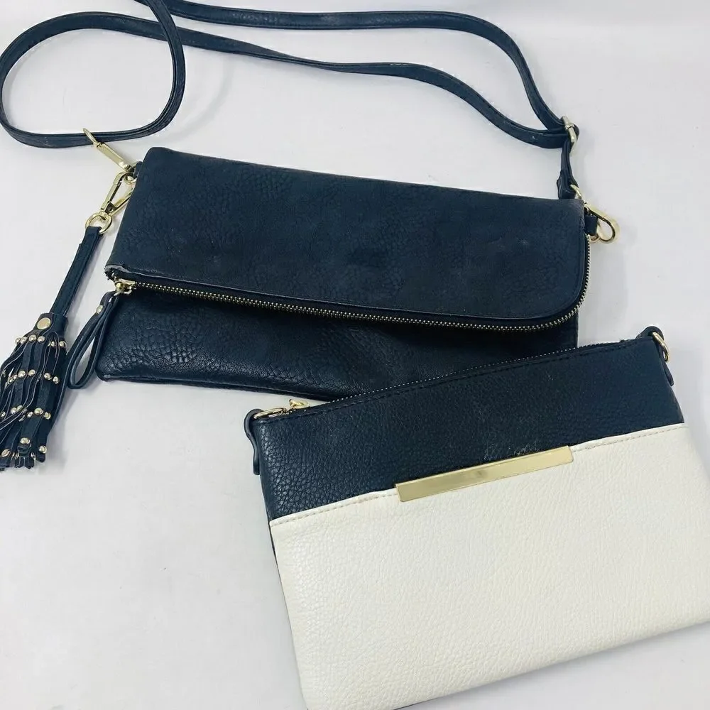 Charming Charlie Women’s Lot Of 2 Handbag & Clutch‎ Black Pebbled Faux Leather